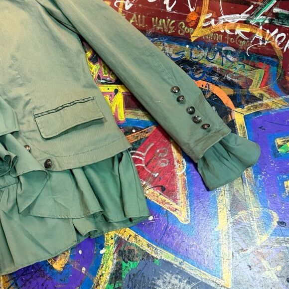 Free People Ruffle-Trim Military-Style Jacket in Sage Green -  Size XS - Picture 6 of 14